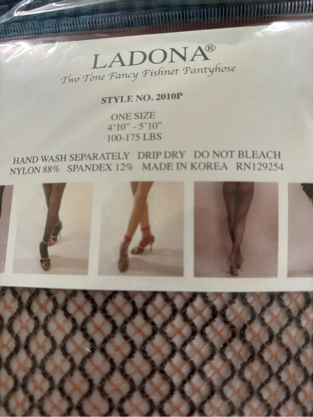 80’s Ladonna Two Tone Fancy Fishnet Pantyhose OS Tan Brown Style 2010P Punk